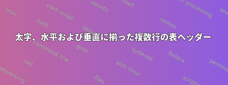 太字、水平および垂直に揃った複数行の表ヘッダー