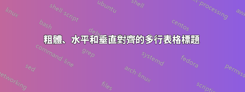 粗體、水平和垂直對齊的多行表格標題