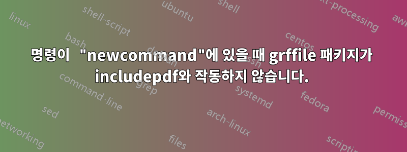 명령이 "newcommand"에 있을 때 grffile 패키지가 includepdf와 작동하지 않습니다.