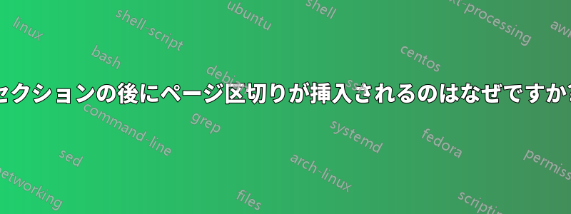 セクションの後にページ区切りが挿入されるのはなぜですか?