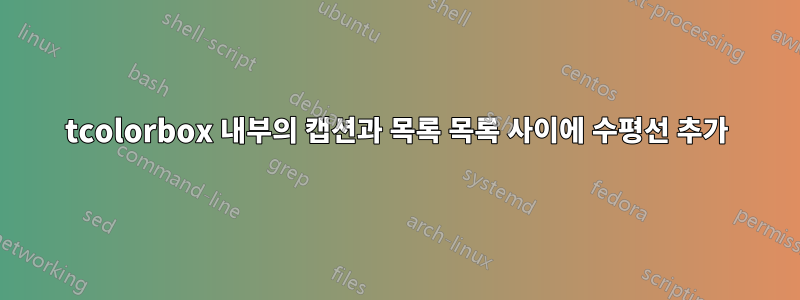 tcolorbox 내부의 캡션과 목록 목록 사이에 수평선 추가