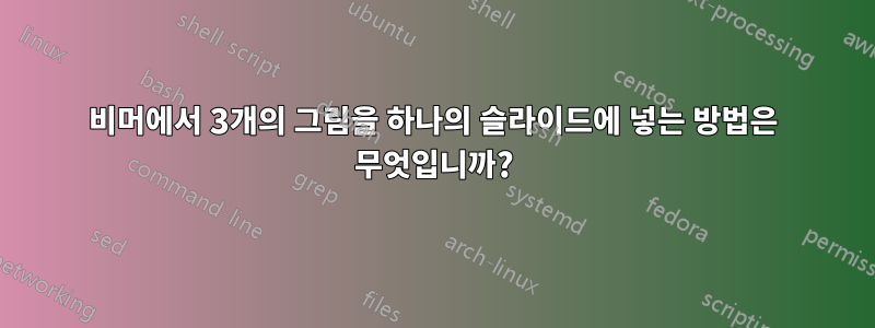 비머에서 3개의 그림을 하나의 슬라이드에 넣는 방법은 무엇입니까?