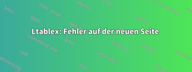 Ltablex: Fehler auf der neuen Seite