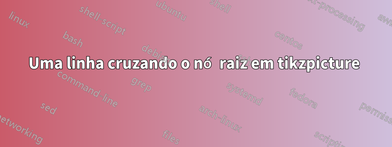 Uma linha cruzando o nó raiz em tikzpicture