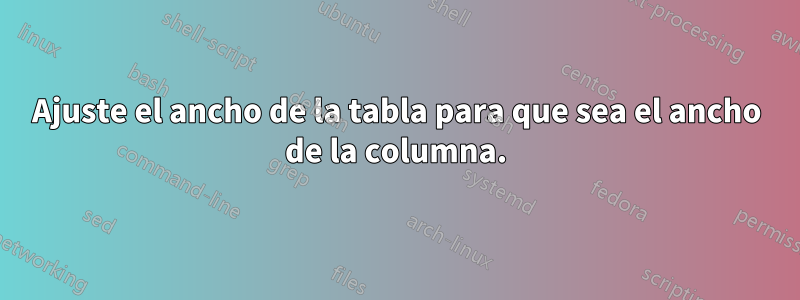 Ajuste el ancho de la tabla para que sea el ancho de la columna.