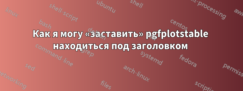 Как я могу «заставить» pgfplotstable находиться под заголовком