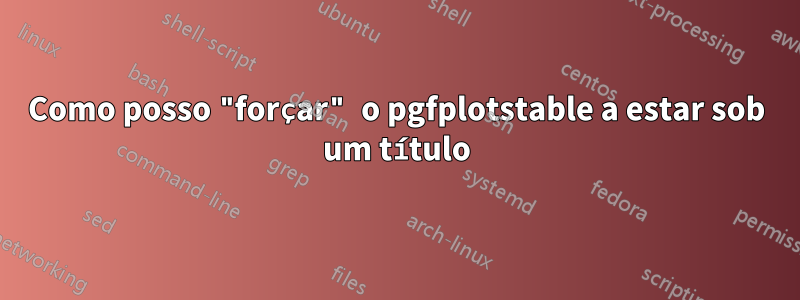 Como posso "forçar" o pgfplotstable a estar sob um título