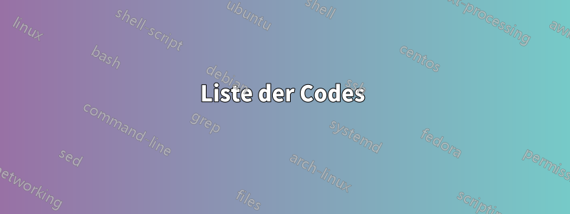 Liste der Codes