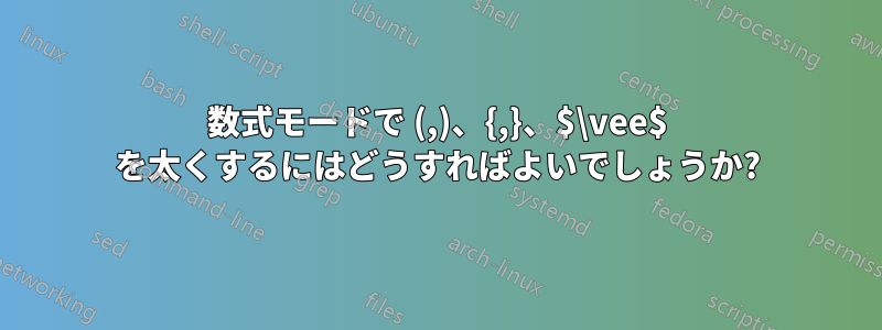 数式モードで (,)、{,}、$\vee$ を太くするにはどうすればよいでしょうか?