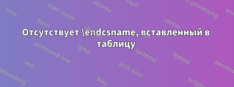 Отсутствует \endcsname, вставленный в таблицу