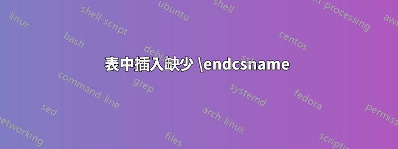 表中插入缺少 \endcsname