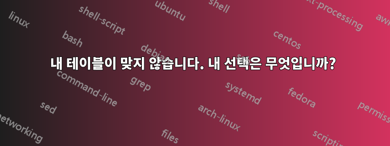 내 테이블이 맞지 않습니다. 내 선택은 무엇입니까?