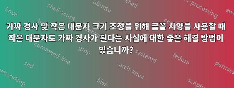 가짜 경사 및 작은 대문자 크기 조정을 위해 글꼴 사양을 사용할 때 작은 대문자도 가짜 경사가 된다는 사실에 대한 좋은 해결 방법이 있습니까?