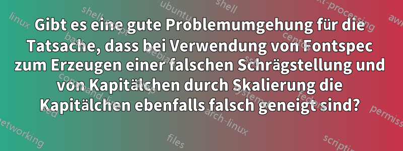 Gibt es eine gute Problemumgehung für die Tatsache, dass bei Verwendung von Fontspec zum Erzeugen einer falschen Schrägstellung und von Kapitälchen durch Skalierung die Kapitälchen ebenfalls falsch geneigt sind?