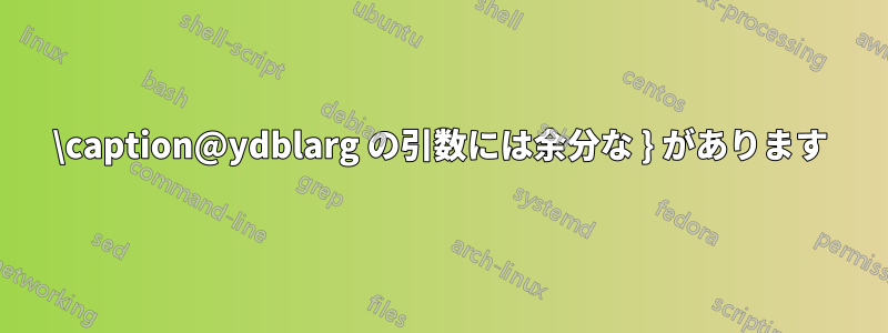 \caption@ydblarg の引数には余分な } があります