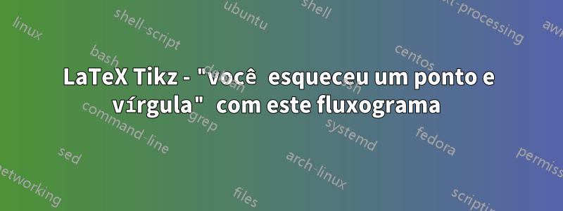 LaTeX Tikz - "você esqueceu um ponto e vírgula" com este fluxograma 