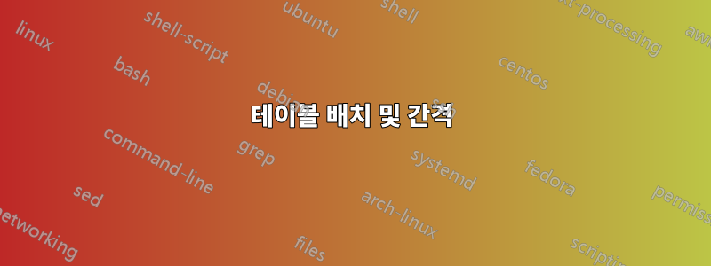 테이블 배치 및 간격