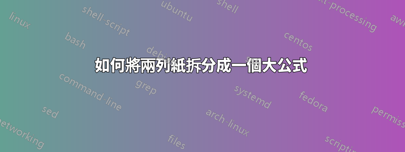 如何將兩列紙拆分成一個大公式