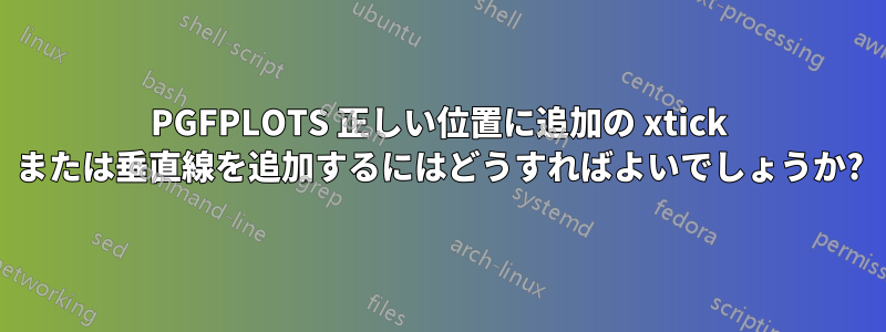 PGFPLOTS 正しい位置に追加の xtick または垂直線を追加するにはどうすればよいでしょうか?