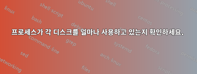 프로세스가 각 디스크를 얼마나 사용하고 있는지 확인하세요.