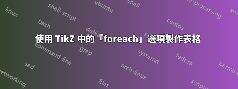 使用 TikZ 中的「foreach」選項製作表格