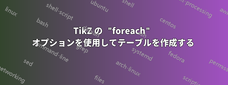TikZ の "foreach" オプションを使用してテーブルを作成する