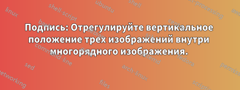 Подпись: Отрегулируйте вертикальное положение трех изображений внутри многорядного изображения.