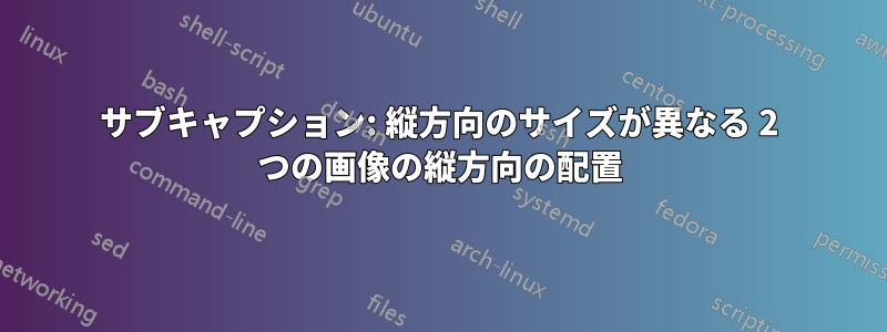 サブキャプション: 縦方向のサイズが異なる 2 つの画像の縦方向の配置