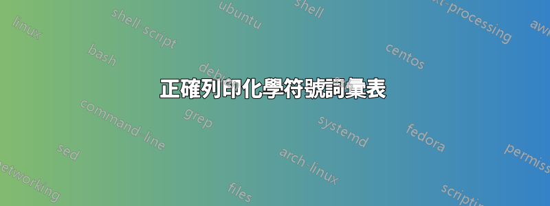 正確列印化學符號詞彙表