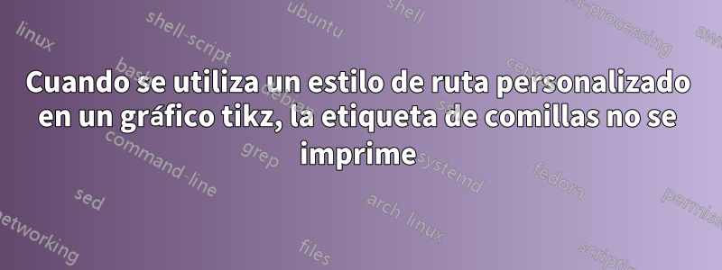Cuando se utiliza un estilo de ruta personalizado en un gráfico tikz, la etiqueta de comillas no se imprime