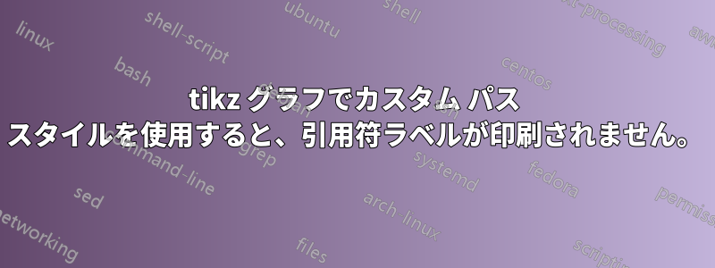 tikz グラフでカスタム パス スタイルを使用すると、引用符ラベルが印刷されません。