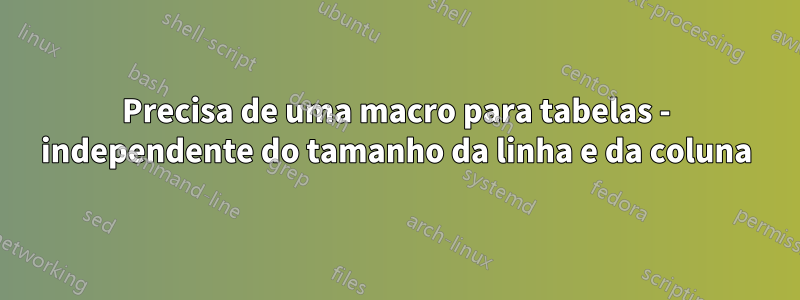 Precisa de uma macro para tabelas - independente do tamanho da linha e da coluna