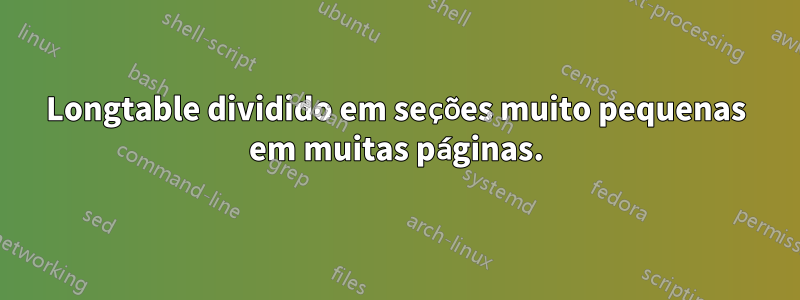 Longtable dividido em seções muito pequenas em muitas páginas.