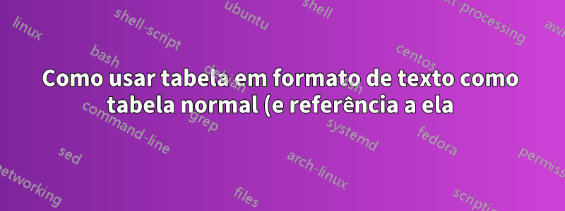 Como usar tabela em formato de texto como tabela normal (e referência a ela)