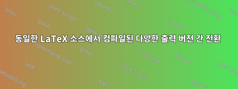 동일한 LaTeX 소스에서 컴파일된 다양한 출력 버전 간 전환