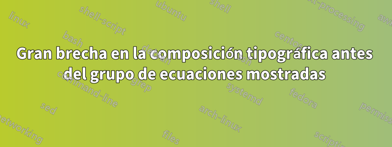 Gran brecha en la composición tipográfica antes del grupo de ecuaciones mostradas