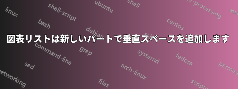 図表リストは新しいパートで垂直スペースを追加します
