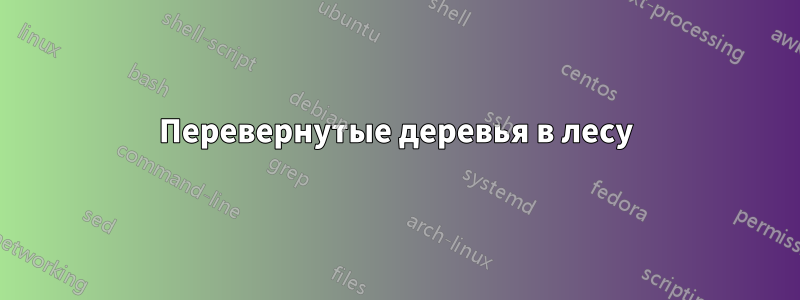 Перевернутые деревья в лесу