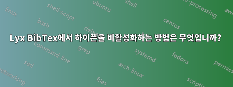 Lyx BibTex에서 하이픈을 비활성화하는 방법은 무엇입니까?