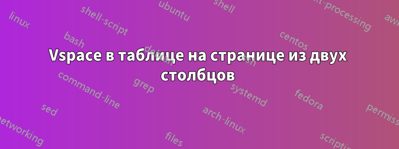 Vspace в таблице на странице из двух столбцов