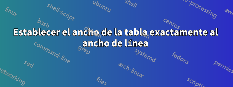 Establecer el ancho de la tabla exactamente al ancho de línea