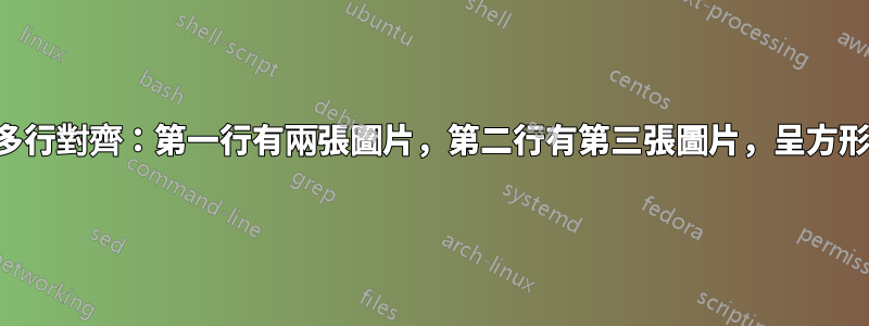 多行對齊：第一行有兩張圖片，第二行有第三張圖片，呈方形