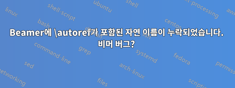 Beamer에 \autoref가 포함된 자연 이름이 누락되었습니다. 비머 버그?