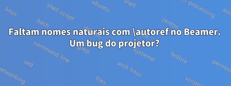 Faltam nomes naturais com \autoref no Beamer. Um bug do projetor?