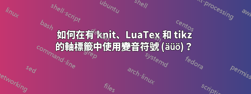 如何在有 knit、LuaTex 和 tikz 的軸標籤中使用變音符號 (äüö)？