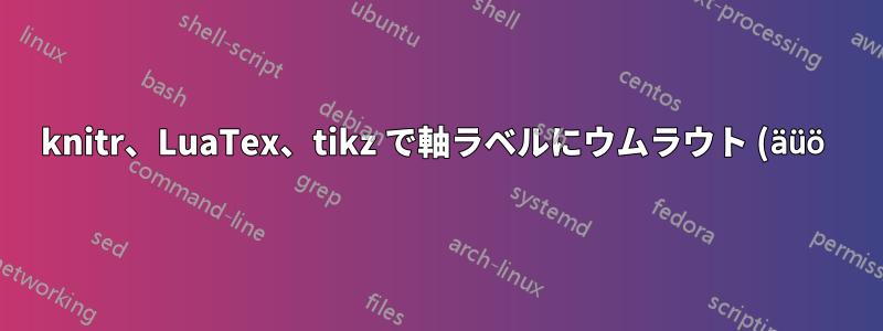 knitr、LuaTex、tikz で軸ラベルにウムラウト (äüö) を使用するにはどうすればよいでしょうか?