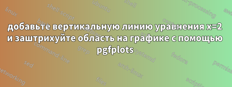 добавьте вертикальную линию уравнения x=2 и заштрихуйте область на графике с помощью pgfplots