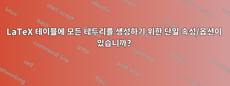 LaTeX 테이블에 모든 테두리를 생성하기 위한 단일 속성/옵션이 있습니까?