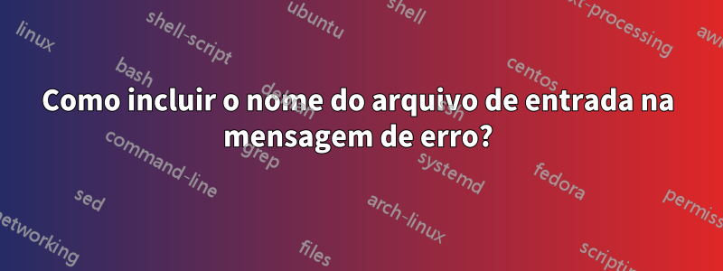 Como incluir o nome do arquivo de entrada na mensagem de erro?