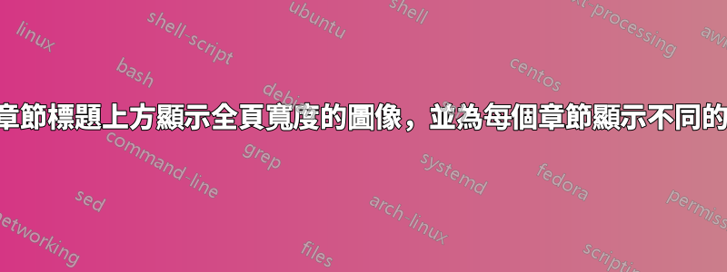 如何在章節標題上方顯示全頁寬度的圖像，並為每個章節顯示不同的圖像？